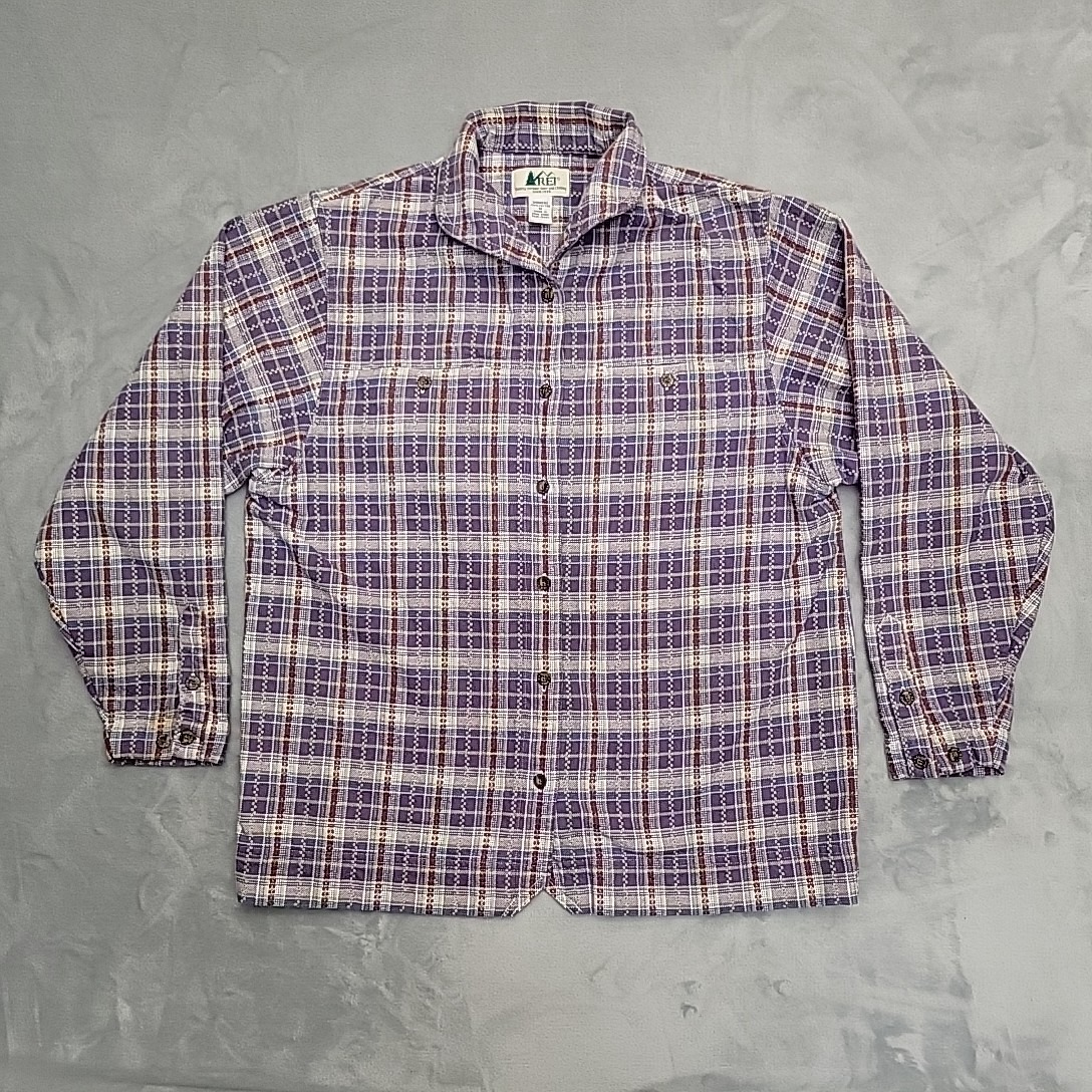 Vintage Rei Shirt Women M Purple Plaid Flannel Button Up Outdoor Hiking Gorpcore